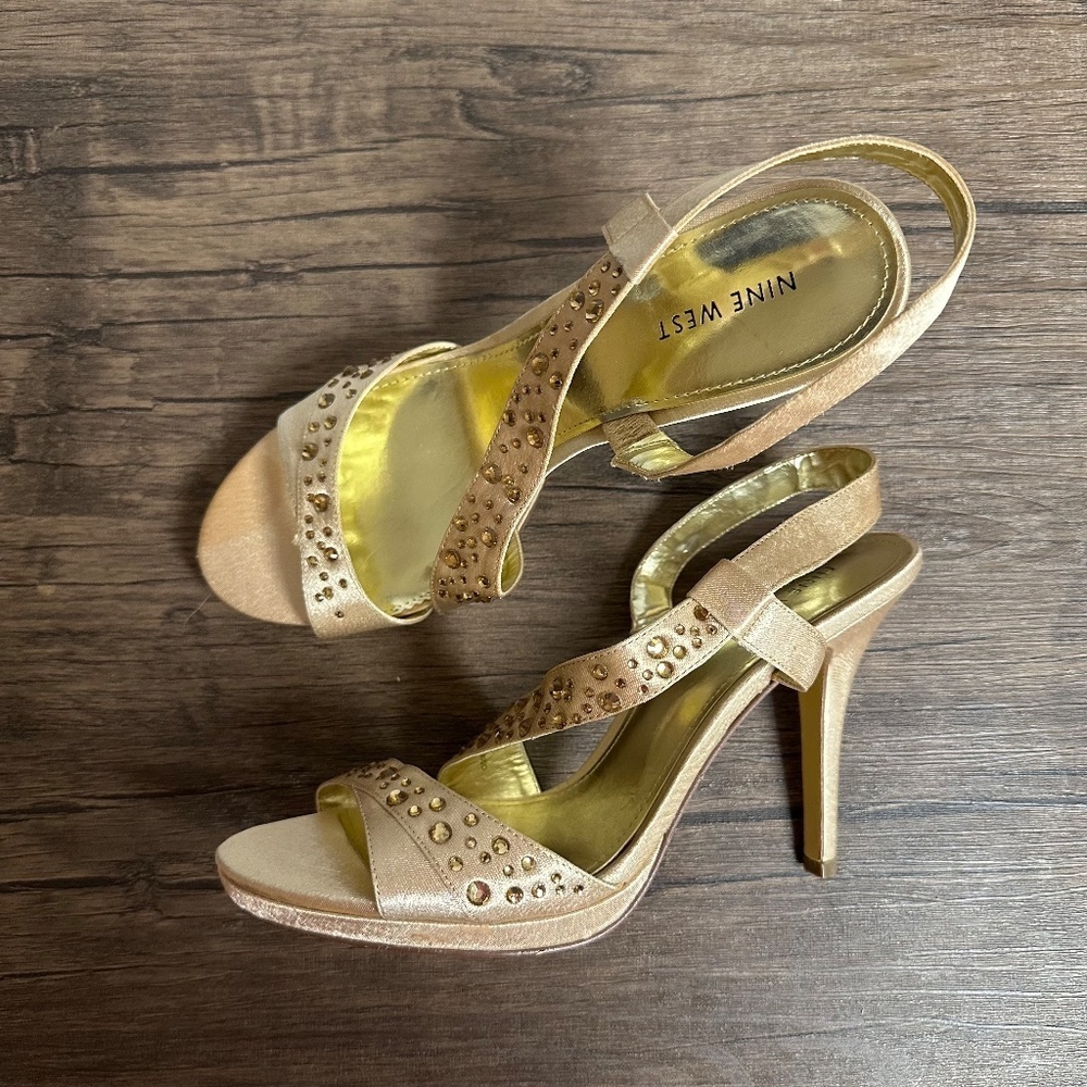 *NINE WEST* Gold x Rhinestone Angelic Rhinestone Heels Size 8